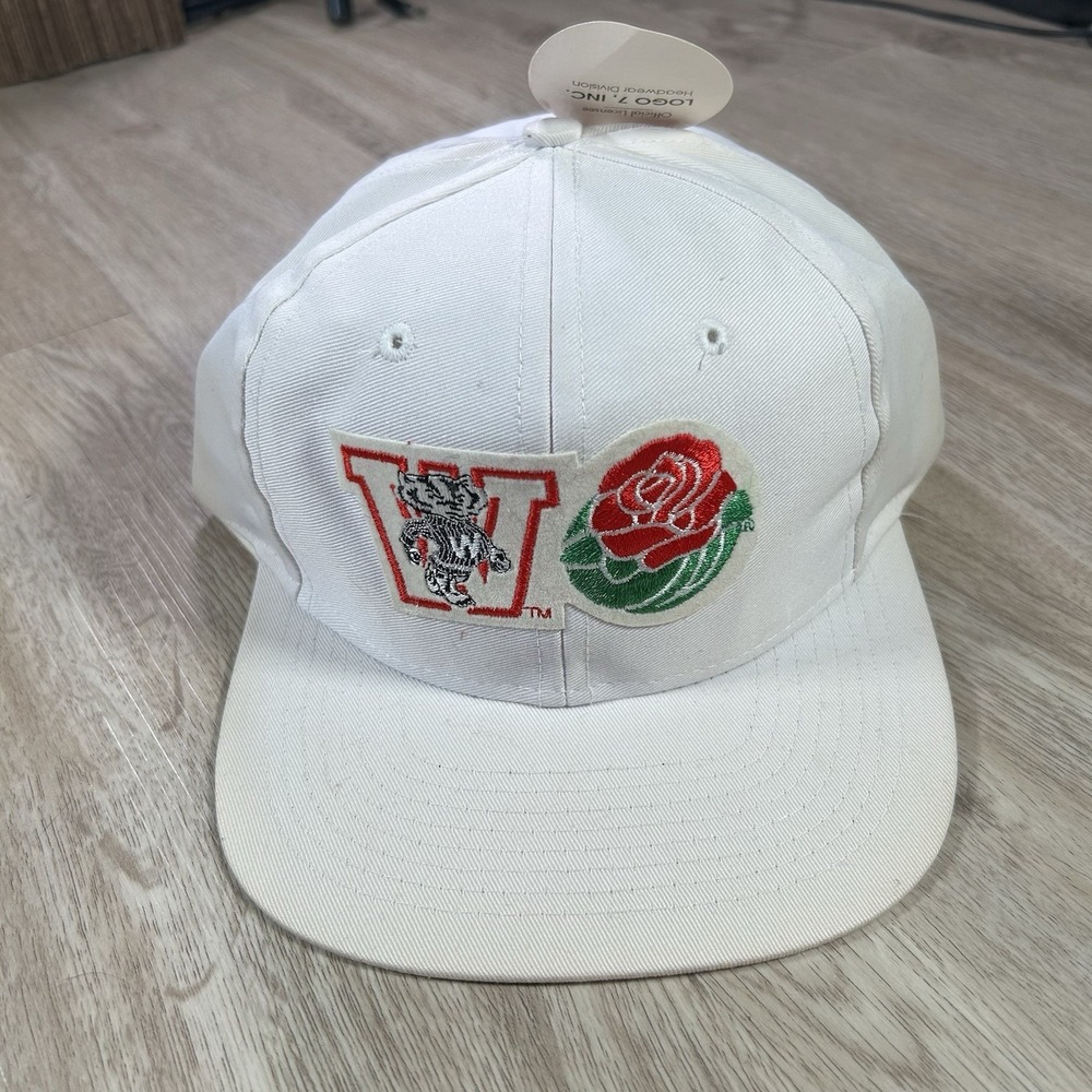 VTG 1994 Wisconsin Badgers Rose Bowl Snapback Hat Logo 7 Universal White Cap